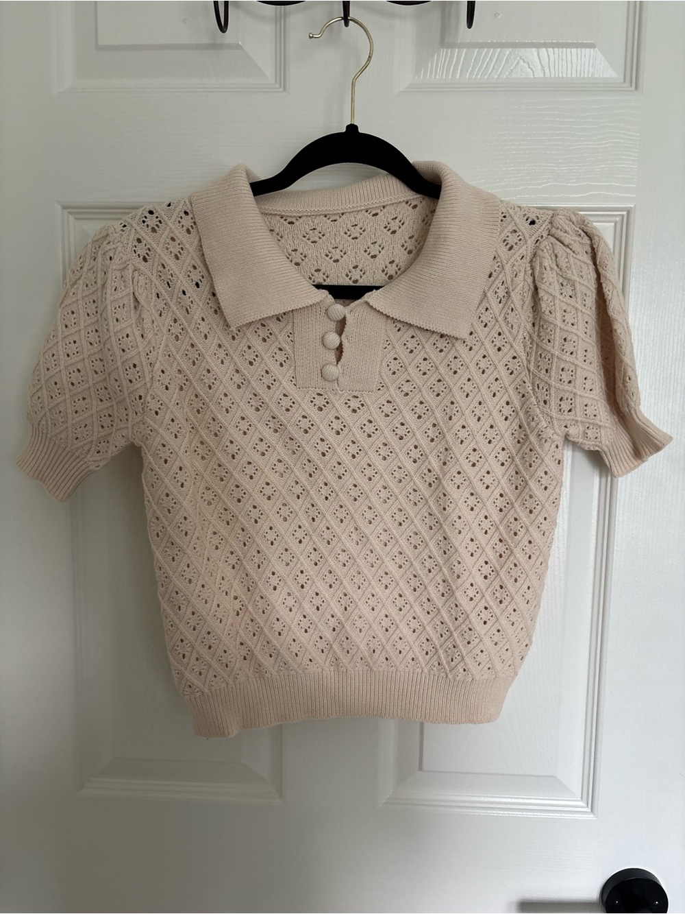 Soft cottage core collared cream top buttoned puffy short sleeve cute shirt